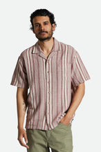 Load image into Gallery viewer, Bunker Seersucker S/S Camp Collar Woven Shirt - Cranberry Juice/Off White
