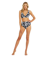 Load image into Gallery viewer, Womens - Swim Bottom - High Waist Bikini - Evergreen - Hibiscus Black
